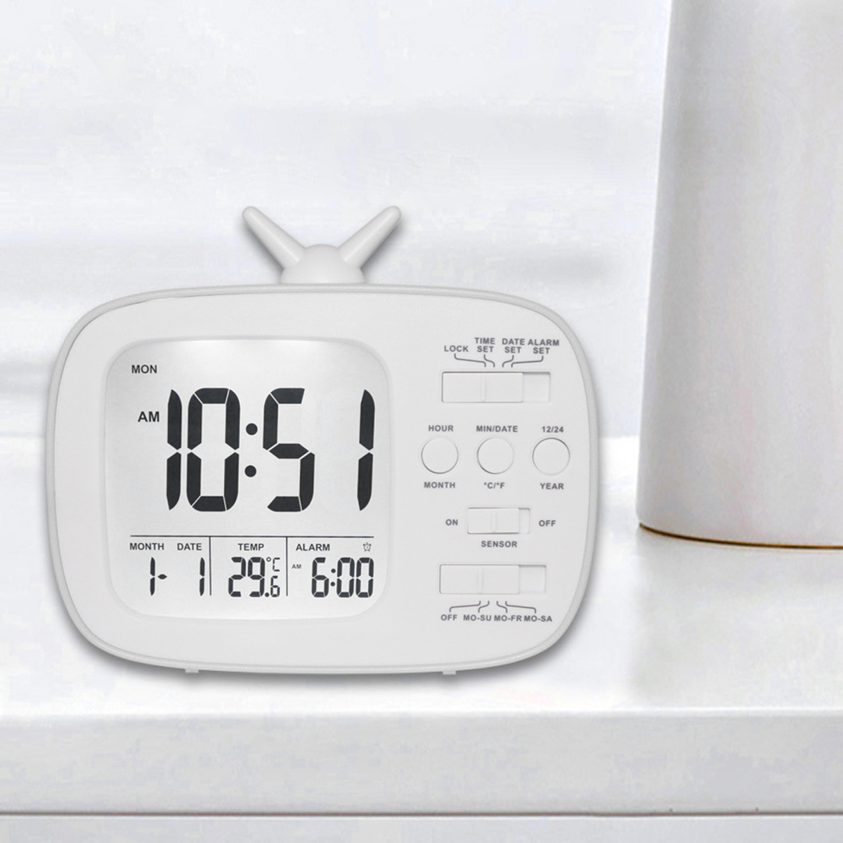 LCD Digital Desk Alarm Clock Bedroom Bedside Snooze Wake Up Light Digital Clock Thermometer