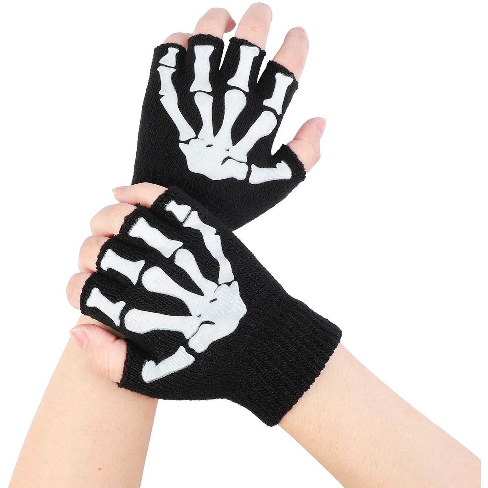 1/2/5 Pairs Kinderen Half Vinger Handschoenen Unisex Halloween Skelet Schedel Glow In The Dark Vingerloze Stretch Gebreide Winter mit