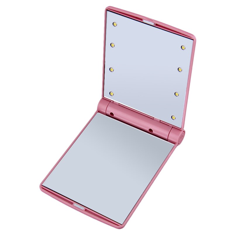 Luz de maquillaje portátil plegable para mujer, iluminación de espejo LED, luces de tocador de bolsillo compactas, lámpara de que funciona con pilas: Pink