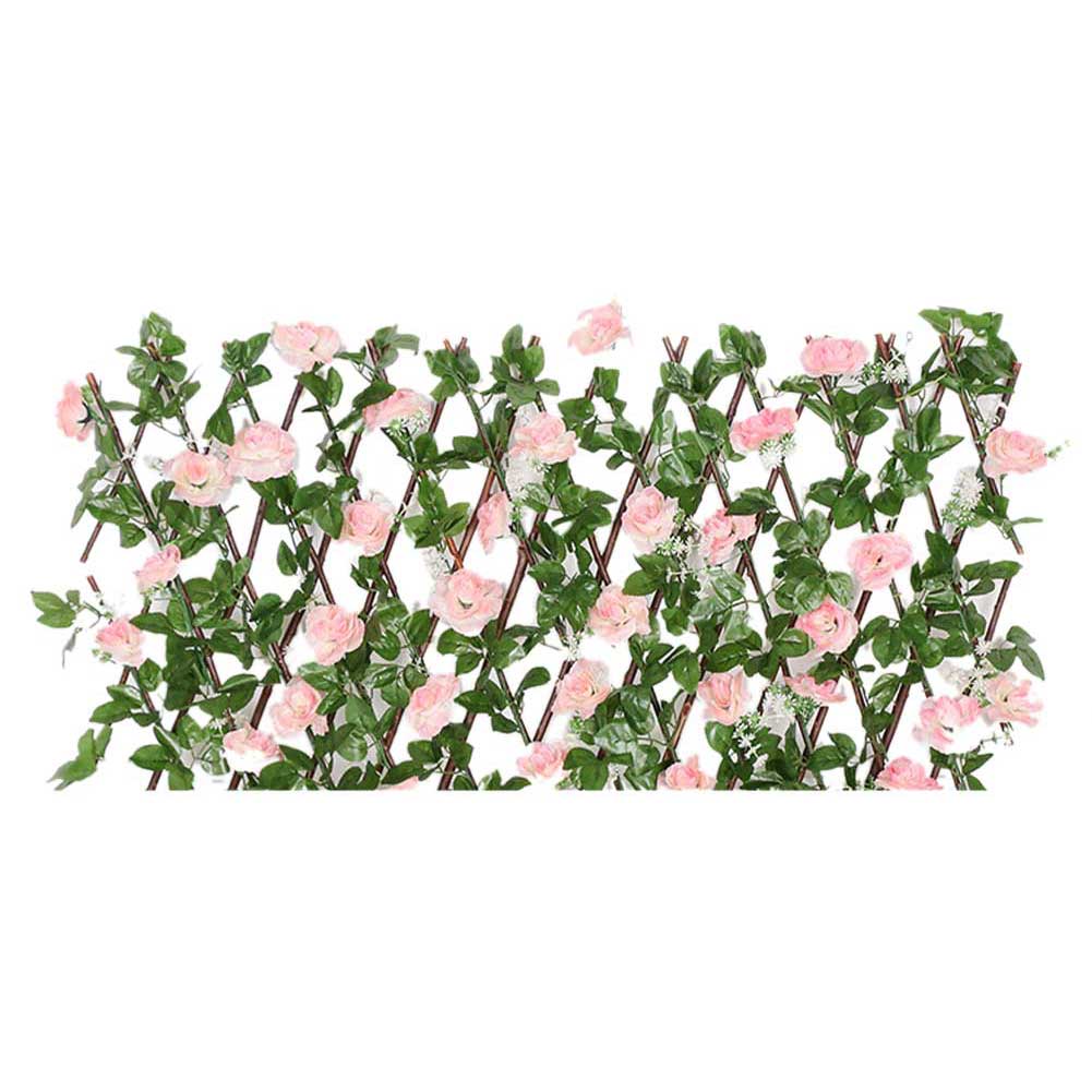 22x10x19cm Retractable Artificial Garden Fence Expandable Faux Flowers Privacy Fence Wood Vines Climbing Frame Home Decorations: Light Pink