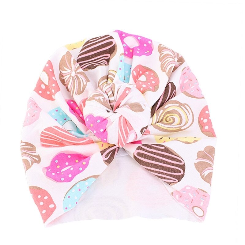 Baby Hair Cap For Sleeping American Cotton Donut Printing Turban Hat Elastic Bonnet Headband European Children's Hood: Type 9