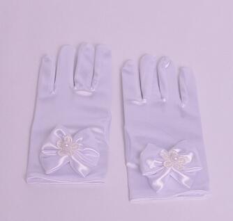 Børns satin elastiske handsker piger korte hvide handsker børn satin lange handsker  r016: Kort hvid