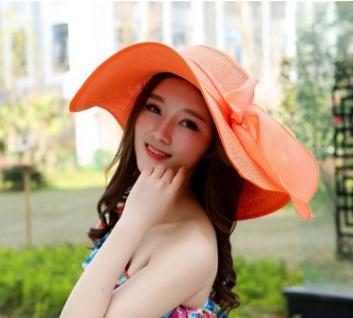 24colors Womens Sun Straw Hat Wide Brim UPF 50 Summer Hat Foldable Roll up Floppy Beach Hats for Women Big Bowknot: 11