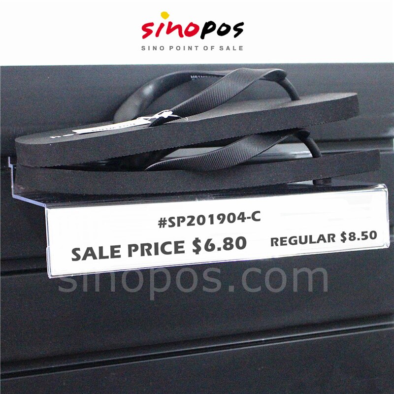 Clear Slatwall Shelf With Front Sign Holder, moulded plastic acrylic shoes rack handbag holders wall slot board shelves display