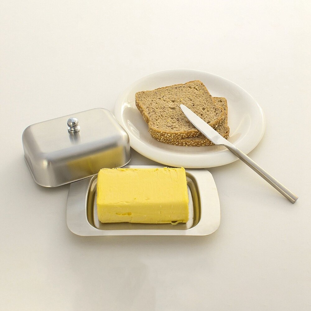 Boîte à beurre en acier inoxydable, conteneur , plateau de rangement pour serveur de fromage avec couvercle facile à tenir