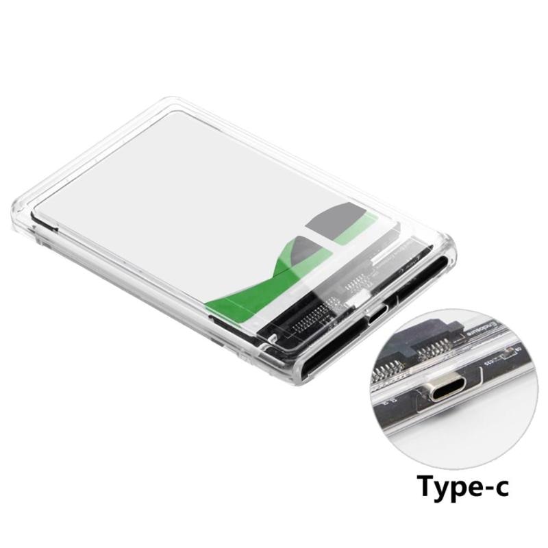 VKTECH Portable 2.5 inch Transparent Hard Disk Case USB 3.1 Gen 2 Type-C to SATA HDD SSD Mobile Enclosure Mobile Hard Disk Box