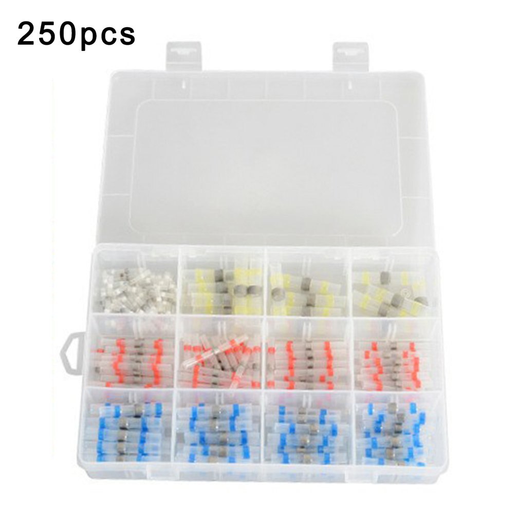 250 Pcs Solder Seal Wire Connectors Crimp Solder Butt Connectors Solder Connector Kit Automotive Marine Insulated