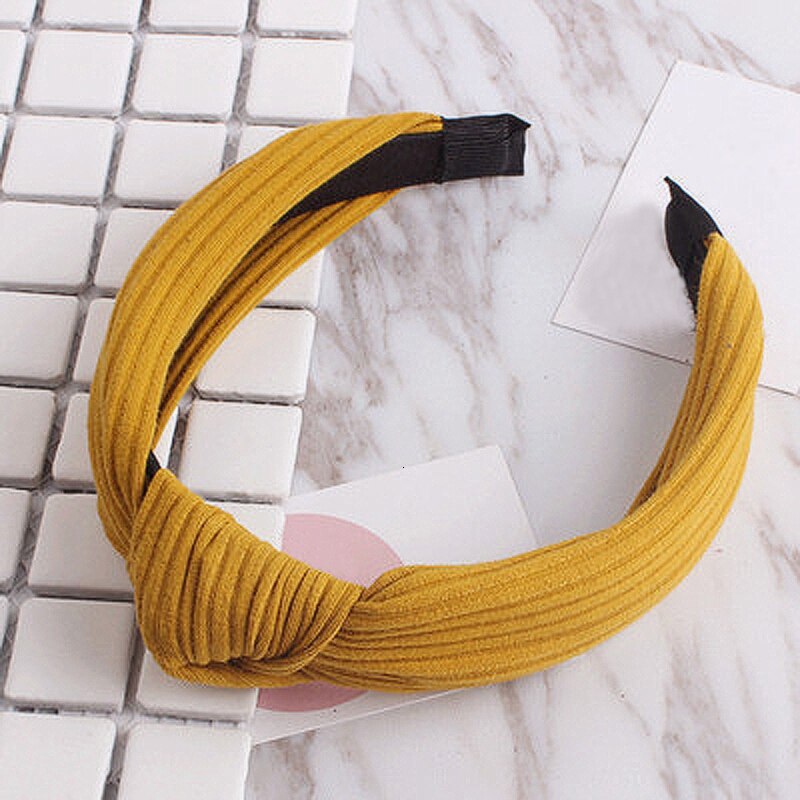 Solid Color Cloth Headband Cross Hair Band for Women Wide Plastic Hair Hoop Lady Turban Bezel Hair Bands Girls Hair Accessories: Yellow