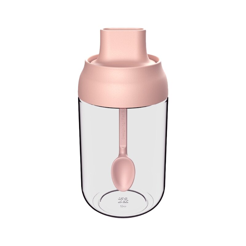 250ml High Borosilicate Glass Spice Jar Seasoning Condiment Salt Pepper Storage with Spoon Honey Stick Brush Lid Kitchen Supply: Pink-A