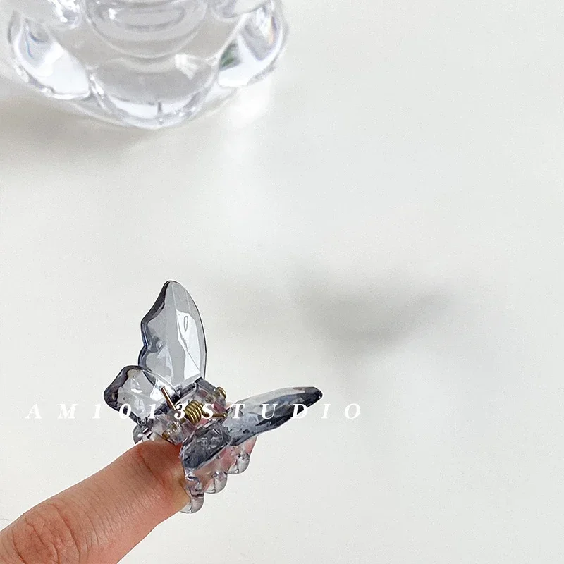 Pinza para el pelo de sirena y mariposa de cristal para niña, pinza para la cabeza trasera, pinzas para el pelo grandes transparentes, horquillas, tocado, accesorios para el cabello: YELLOW