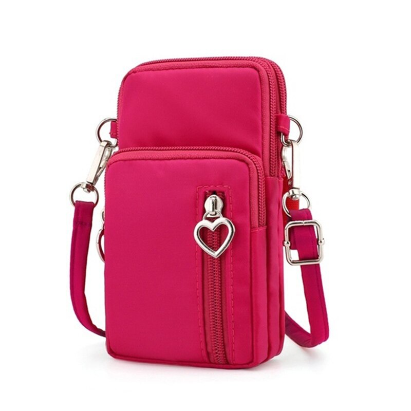 Woman Messenger Bag Mini Shoulder Bag Diagonal Multi-Function Mobile Phone Bag Outdoor Earphone Pouch Sports Bag: Rose Red S