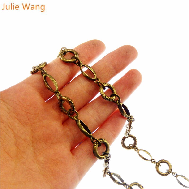 Julie Wang-cadena de eslabones de Metal Vintage para mujer, de bronce antiguo, para collar, pulsera para mujer, accesorio decorativo para fabricación de joyas, 1 metro por paquete