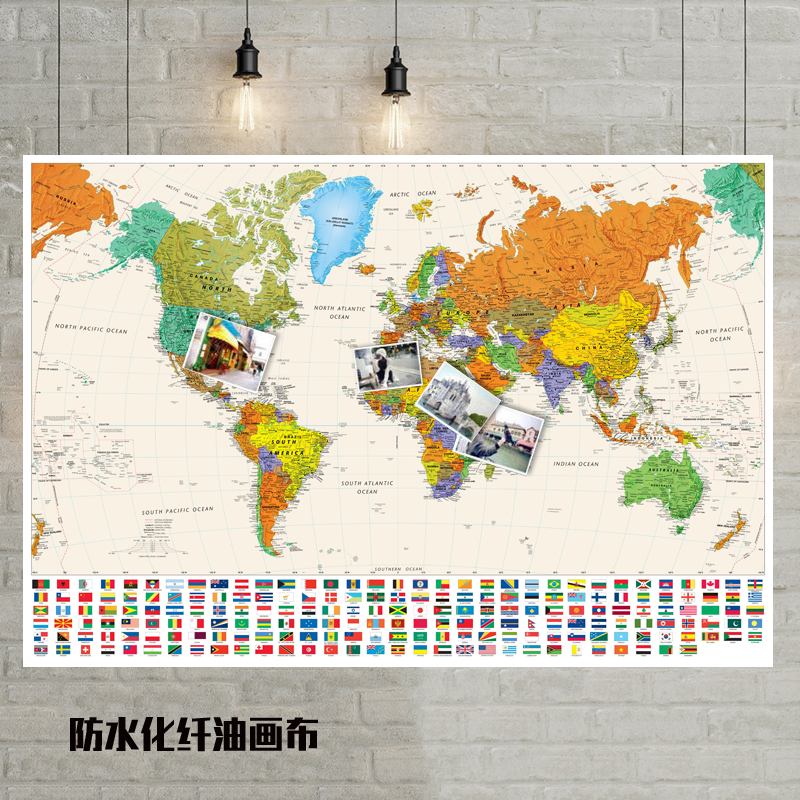 Colorful World Map with National Flag Poster Size Wall Decoration Large Map of The World 200x136cm Waterproof canvas map