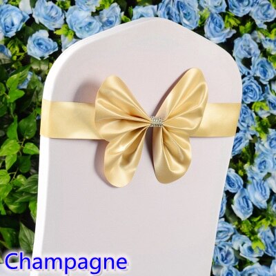 14 farger spandex stol sash bryllup mini stil sommerfugl sløyfe lycra bånd stretch sløyfe bånd for stoltrekk på: Champagne