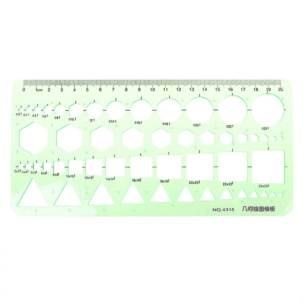 Geometric Plastic Circles Squares Hexagons Triangle Template Ruler Drawing Tool