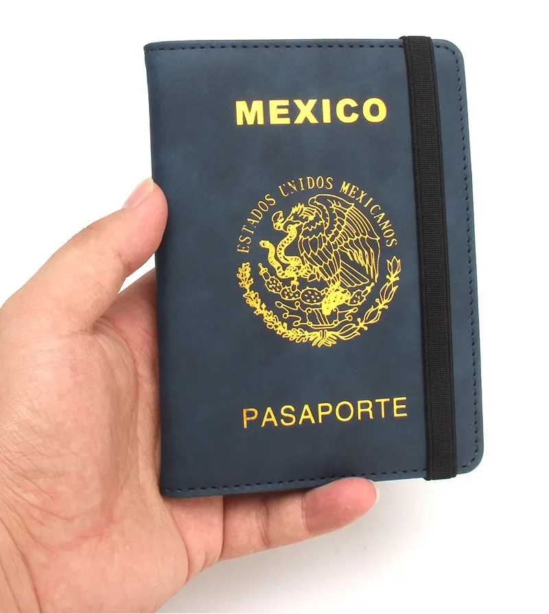 Rfid-blokkerende paspoorthoes voor mexico, gemaakt van pu-leer, verenigde staten, mexicaans, reisdocumenten, beschermingskaarthouder voor mannen en vrouwen
