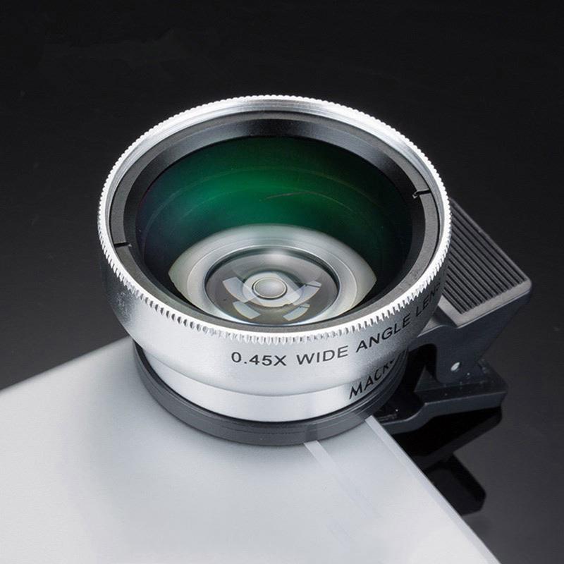 2 In 1 Makro-objektiv 0,45x49mm Uv Weitwinkel Externe Micro Len Professionelle Hd Telefon Kamera objektiv: Silver