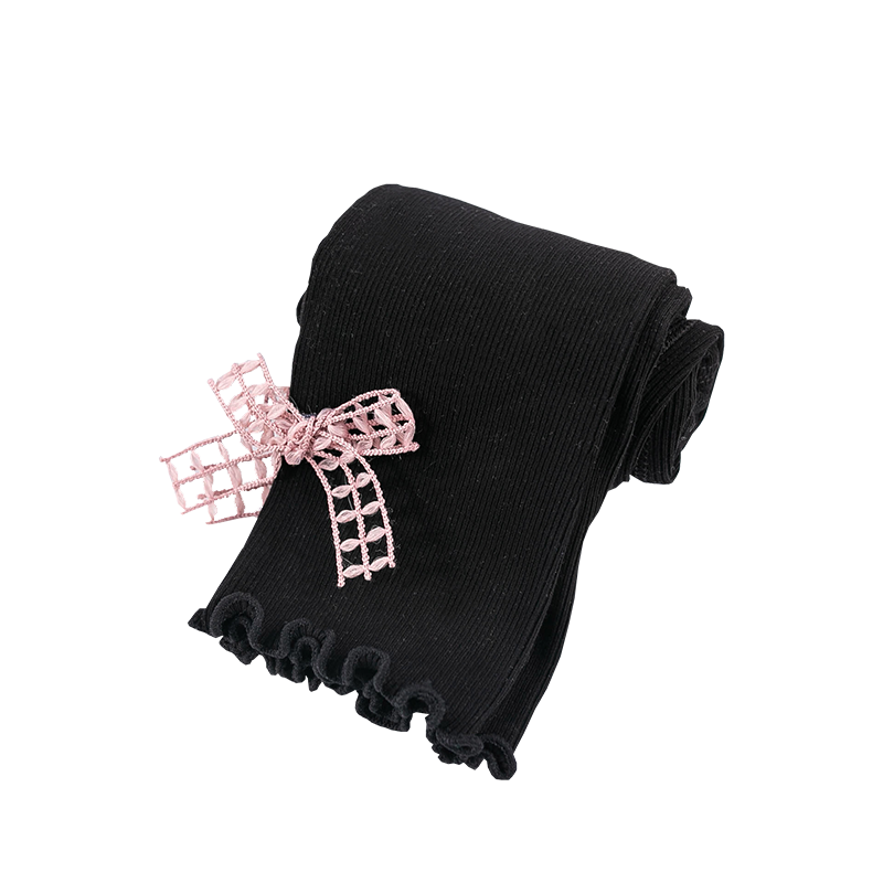 Cute girl hollow bow knot orecchie di legno pantaloni a nove punte primavera e autunno leggings slim per bambini a sezione sottile verticale sottile: black / M
