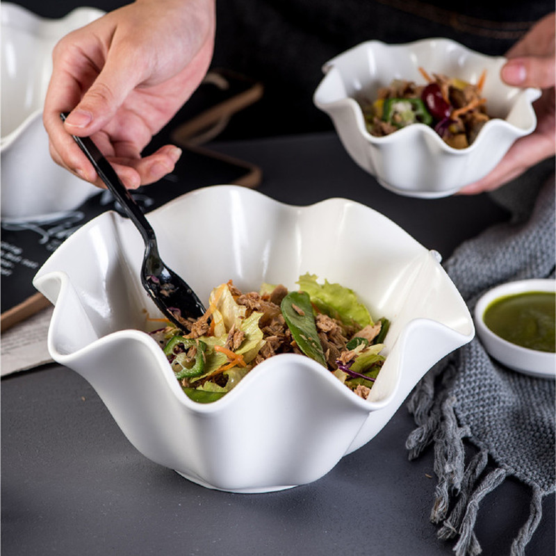Plato de cerámica blanco puro para ensalada de frutas, cuencos de sopa, cuenco de fideos, plato de sabor, plato de pastel, cuencos de postre, plato de cena prensado, utensilios para hornear