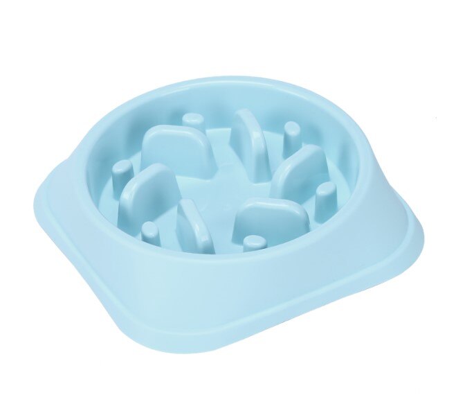 Triangle Slow Eating Puppy Kitten Plastic Food Feeding Pet Avoid Choke Feeder: blue 1