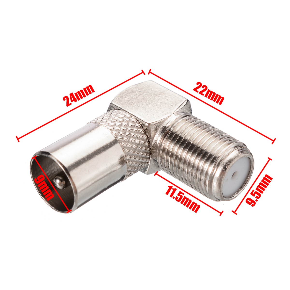 Newest 5pcs Right Angle 90 Degree TV Aerial ABS Silver Antenna Cable F Female To Male Connector Adapter 24x22mm