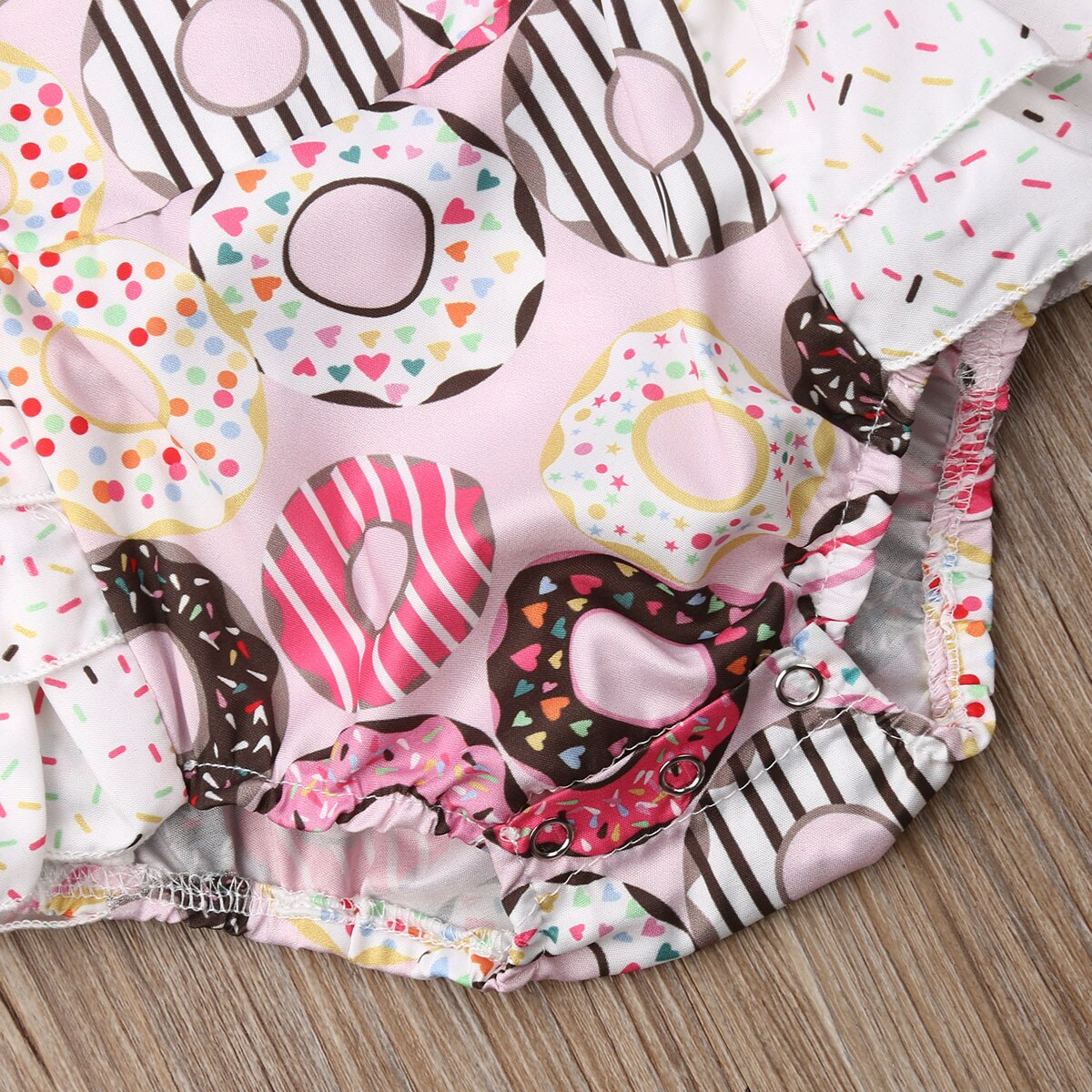 Nieuw Zomer Peuter Baby Meisjes Jongens Bodysuits Ruches Mouwloze Donuts Print Roze Jumpsuits 0-24M