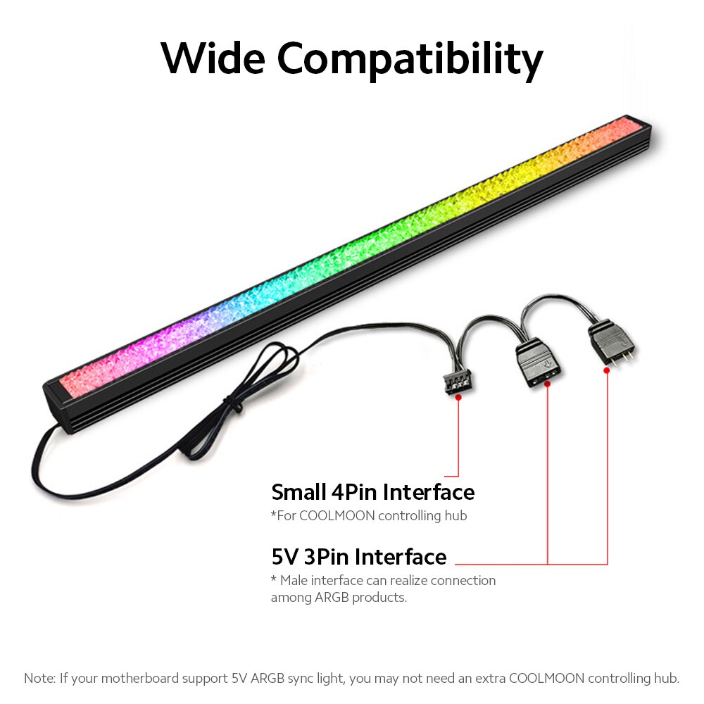 COOLMOON ARGB Diamond-Like LED Strip Magnetic RGB Light Bar Rainbow PC Case Light Bar with 5V 3Pin ARGB Header Sync Lighting