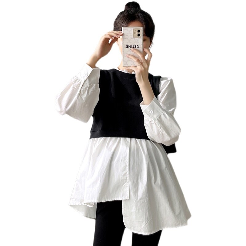 Pbong  Irregular Women Blouses Sailor Collar Long Sleeve Shirts Oversized Tops Fashion Korean Vintage Blouse main image 1