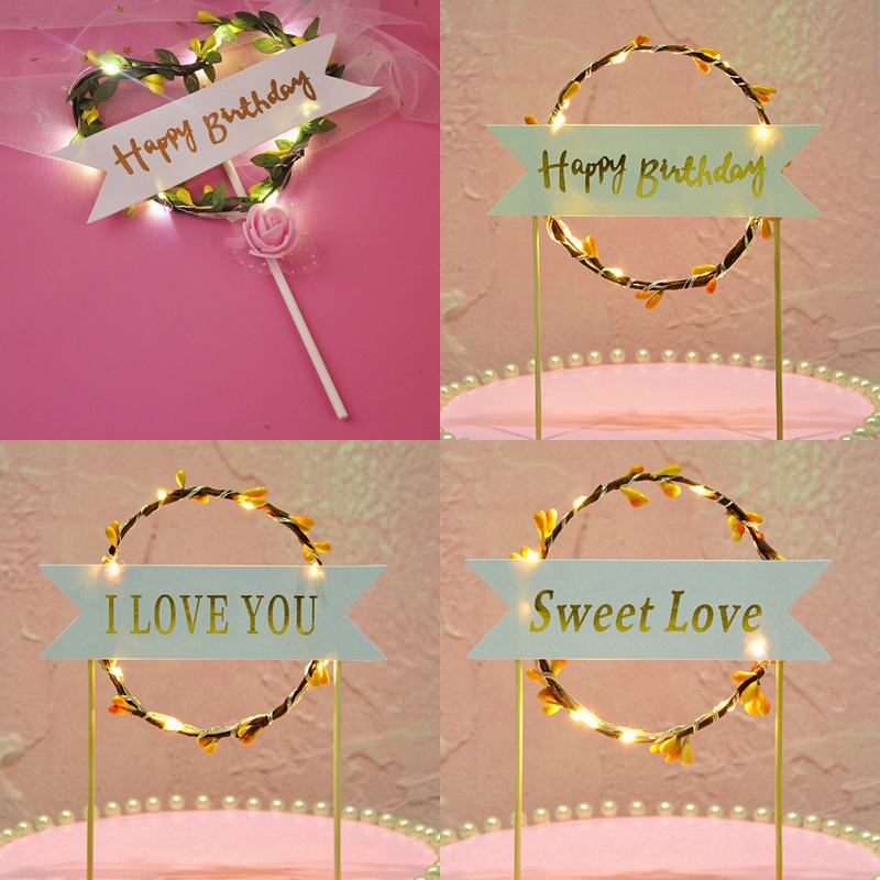 Flower LED Wedding Cake Topper Baby Shower For Girl Happy Birthday Cake Topper Party Decoration Suppliers Cake Decorating Tool