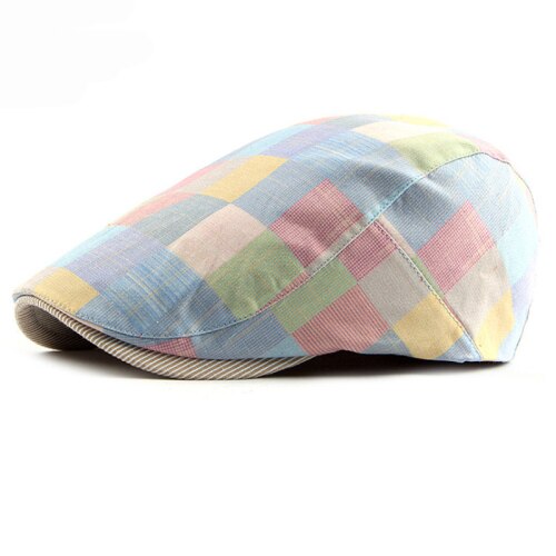 Ht1711 baskerhattar för män kvinnor vår sommar platta kepsar retro rutiga basker femme justerbar unisex herr kvinnor baskermössa: Rosa