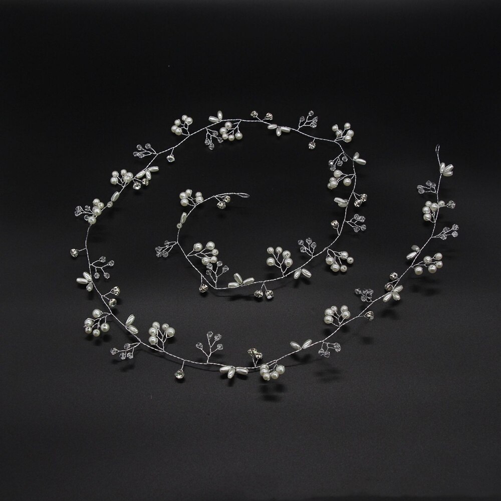 Braut extra Lange Perle und Kristall Perlen Braut Haar Reben Hochzeit Kopf Stück Braut Haar Zubehör: silber- 50cm