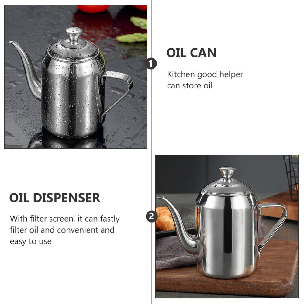 1Pc 560ml Stainless Steel Oil Container Oil Strainer Pot Sesame Oil Dispenser