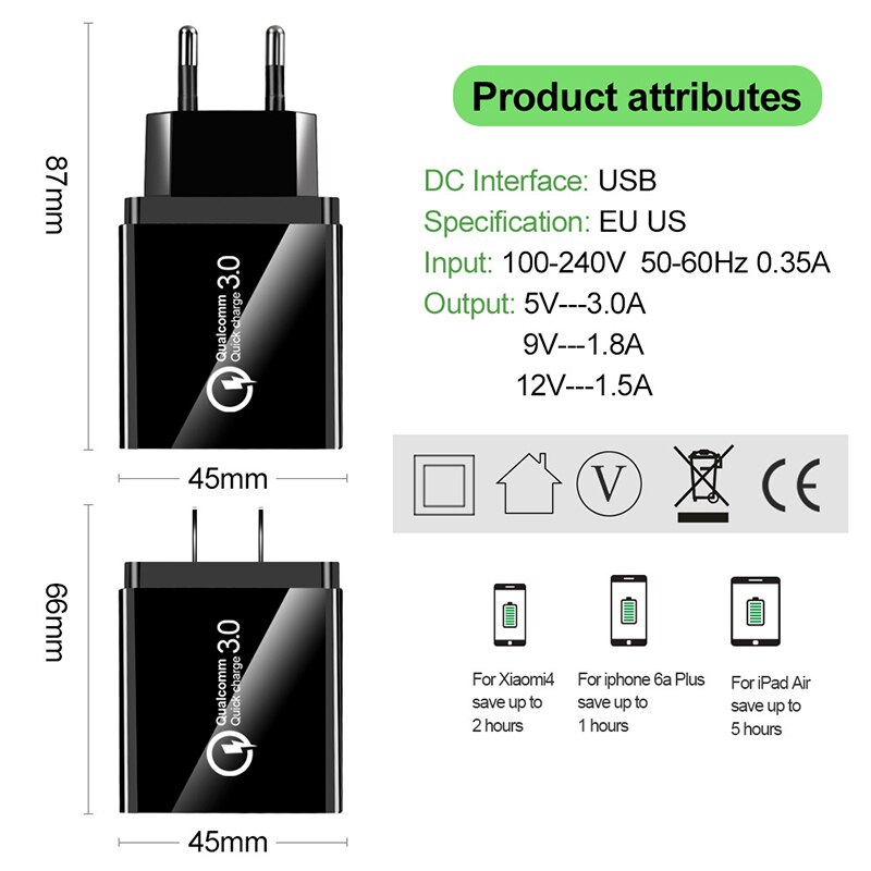 Quick Wall Charger Ugreen 3.0 QC 18W USB Charger QC3.0 for Samsung s10 Xiaomi iPhone Huawei mobile phone charger