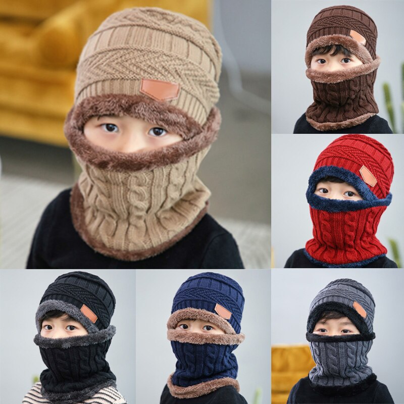 1 pz cappello sciarpa Set bambini fagiolo lavorato a maglia sciarpa berretto bambini autunno inverno pile caldo cappello sciarpa lavorata a maglia per ragazzi ragazze