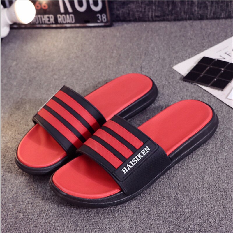 Tofflor män skor eva man kvinna par flip flops mjuka svarta röda ränder ledig sommar man chinelo masculino: Röd / 42