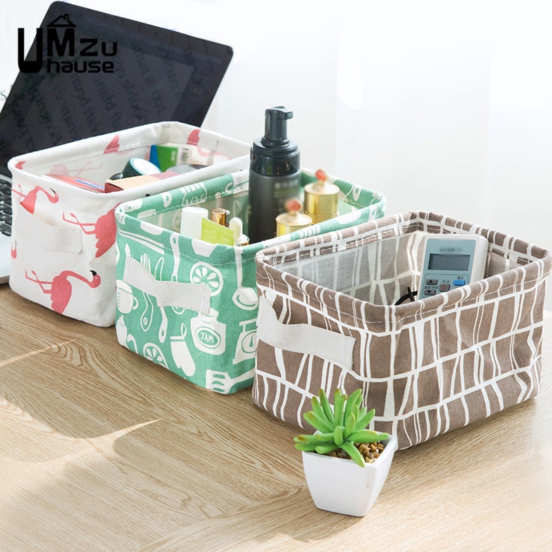 Katoen Linnen Dozen Cosmetische Make Organisatoren Flamingo Eenvoudige Magazijnbakken Home Office Organisatie Meisjes Bureau Tafel Fold Case