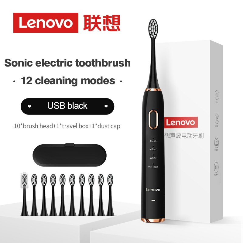 Sonic Toothbrush IPX7 Waterproof 5 Mode 45000 Minute Sterilization Protect Teeth Lenovo Electric Toothbrush: Black package 3