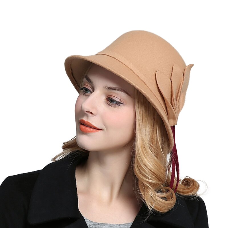 Dames Hoeden Herfst Winter Warm Imitatie Wol Vilten Hoed Mode Bladeren Bloem Caps Feme