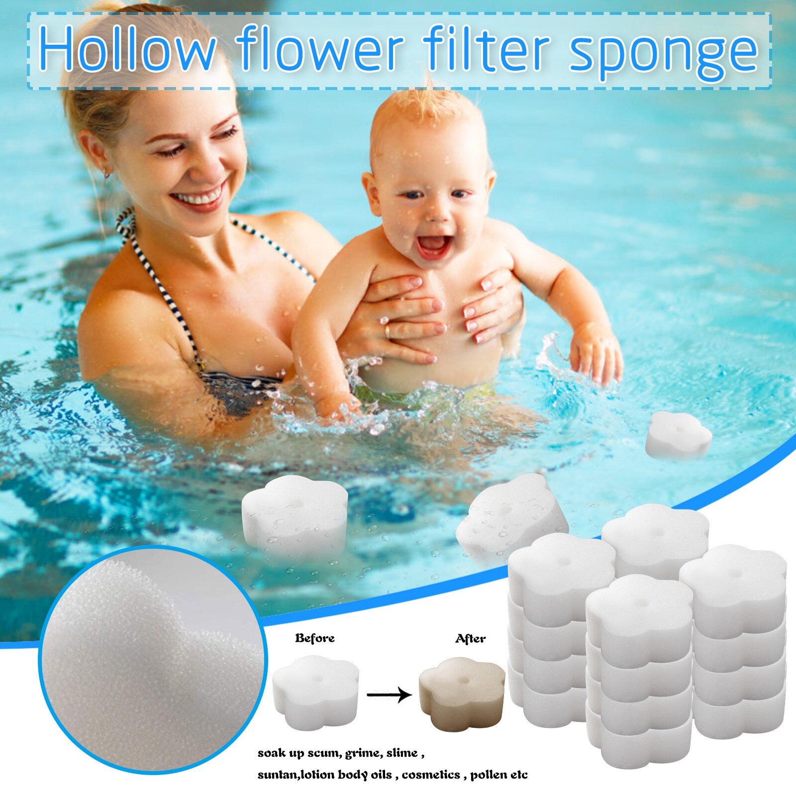 Esponja absorbente de aceite para piscina, bañera de hidromasaje y balneario, cara redonda, Kit de mantenimiento de suciedad y suciedad de barro, accesorios, 10 Uds.