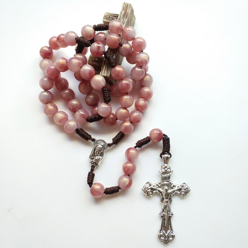 Collar de cuentas redondas para hombres y mujeres, collar con colgante de cruz de Jesús, Jesús cristiano, oración, joyería religiosa