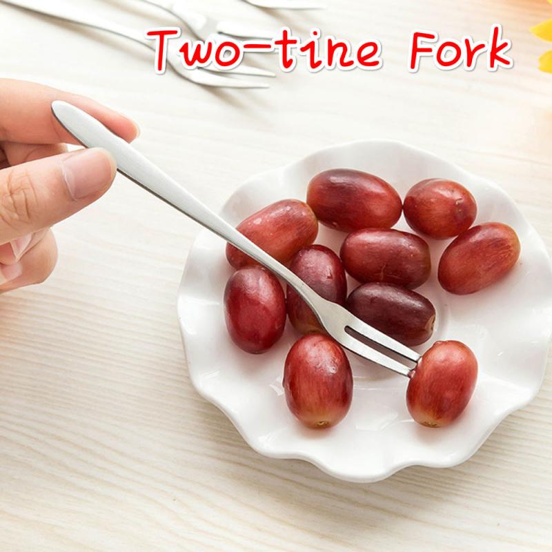 5pcs Stainless Steel Fruit Fork Cutlery Pickle Cake Snack Dessert Salad Flatware Two-tine Fork Dessert Fork Dinner Tableware