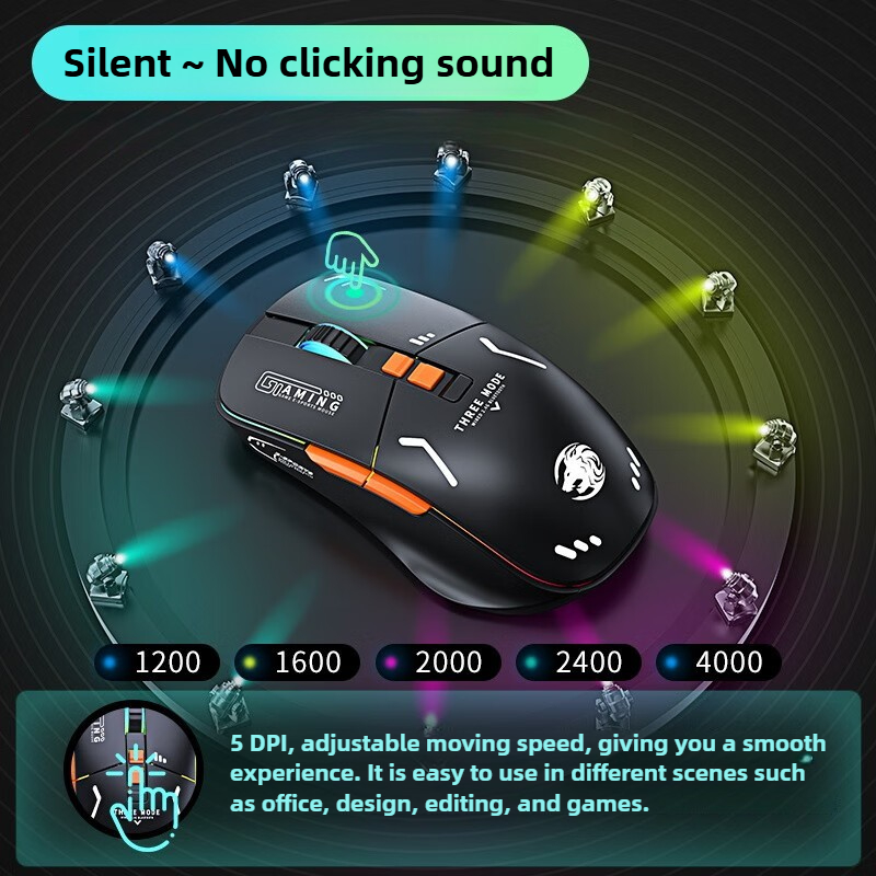 G308 Draadloze gamingmuis Oplaadbaar 2.4G Bluetooth Ergonomische lichtgewicht RGB optische mute-muis met 5-snelheid DPI instelbaar