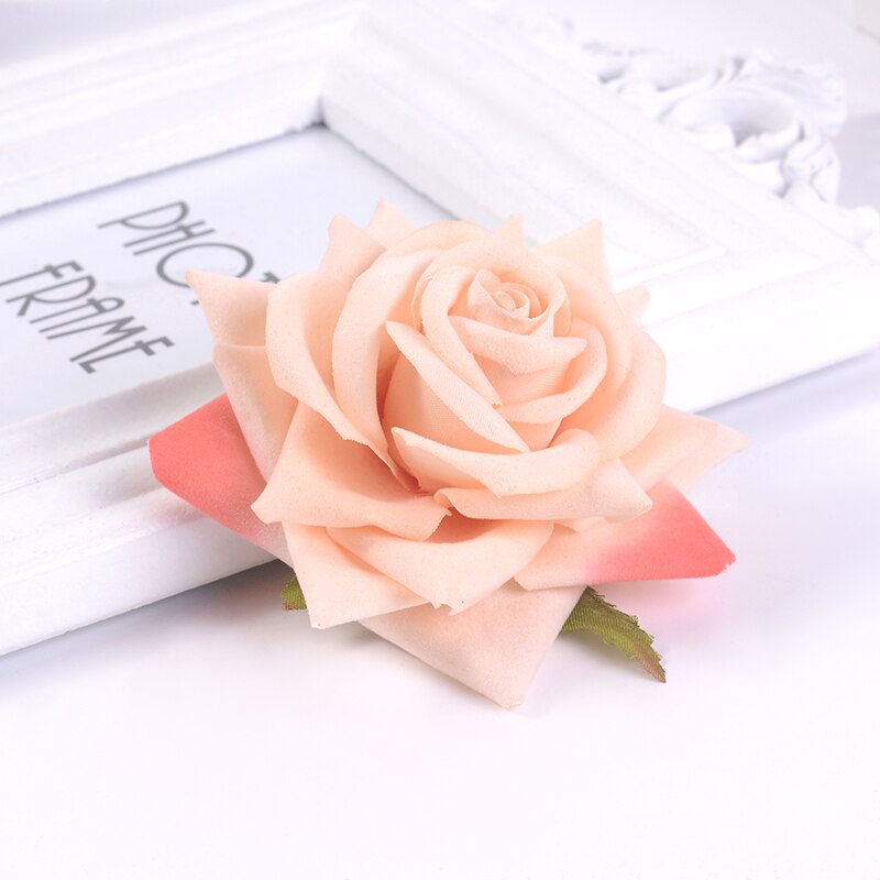 5pcs 8CM rose red artificial flowers head plastic Handmade wedding for home Day home party wreath decoration DIY silk craft: Champagne