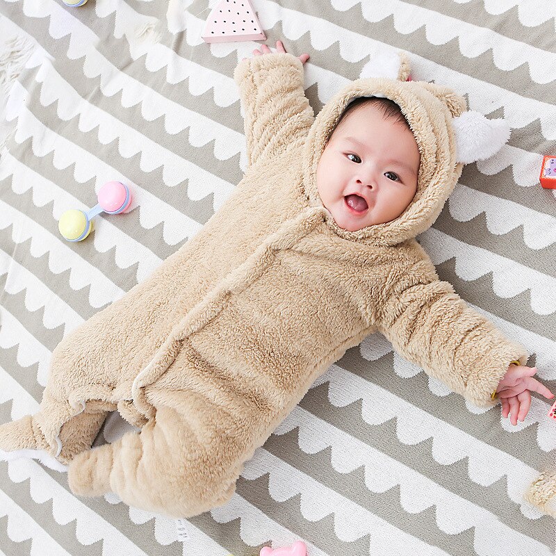 Winter Newborn Baby Romper Costume Baby Boys Clothes Coral Fleece Warm Baby Girls Clothing Animal Overall Baby Rompers Jumpsuit