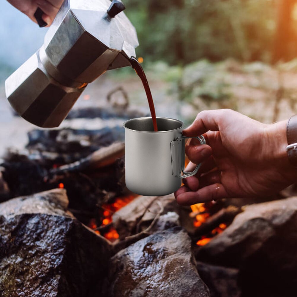 Ultralet titanium kop udendørs bærbart krus vandkop camping picnic køkkengrej med foldbart håndtag 300ml / 400ml / 450ml /750ml