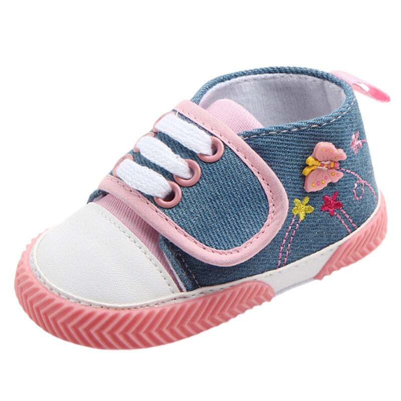 Baby Baby Athletic Crib Schoenen, Leuke Vlinder Bloemen Borduurwerk Anti-Slip Eerste Wandelaars Schoenen Voor Meisjes