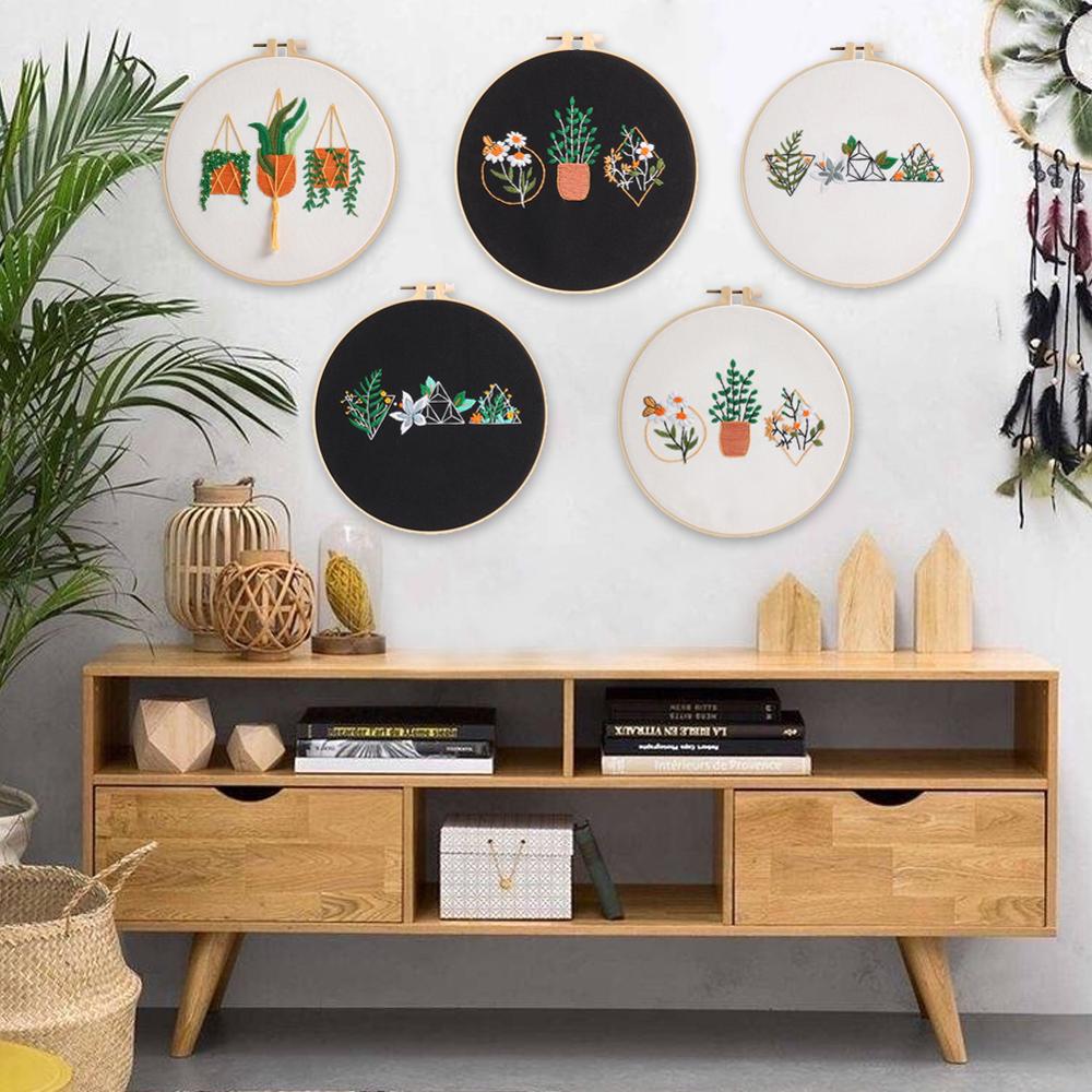 Planta DIY bordado artesanía, costura puntada Kit sin aro de bordado de algodón DIY pintura de bordado Decoración de casa