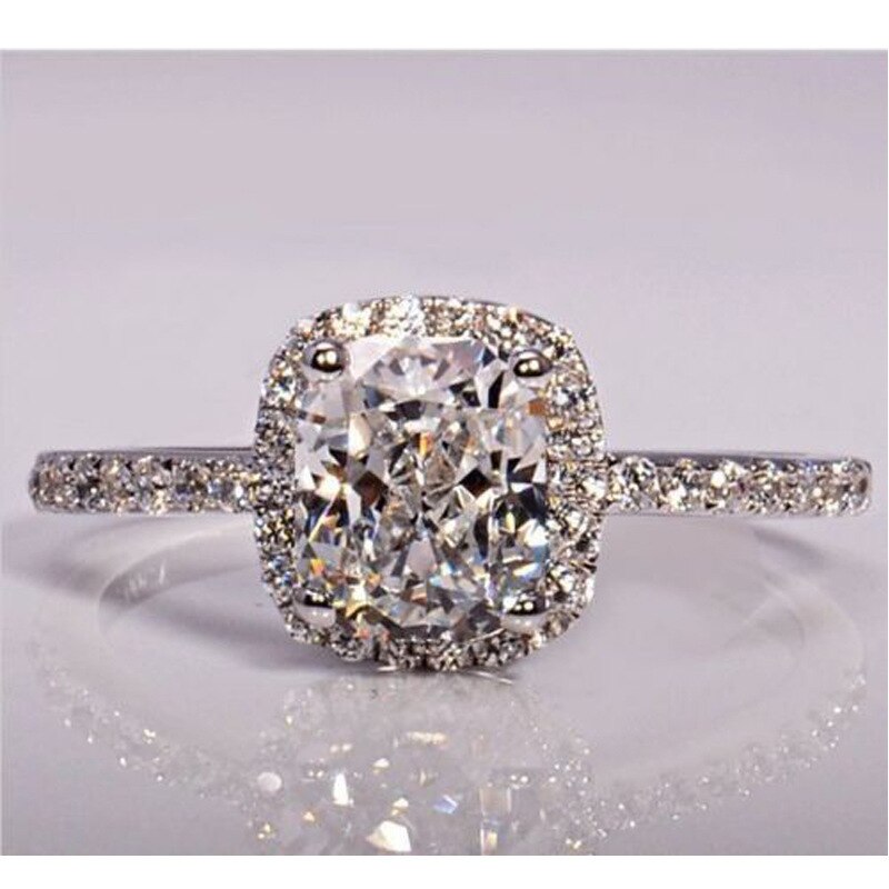 Sliver Cor Exquisite Bijoux Fashion Square Anel Feito Com AAA + CZ Cristal Wedding & Engagement Jóias Para Mulheres