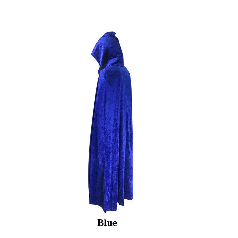 Combhasaki-capa de veludo para adulto, capa com capuz, traje medieval, bruxa, wicca, vampiro, halloween, vestido de comprimento total, casacos: Azul
