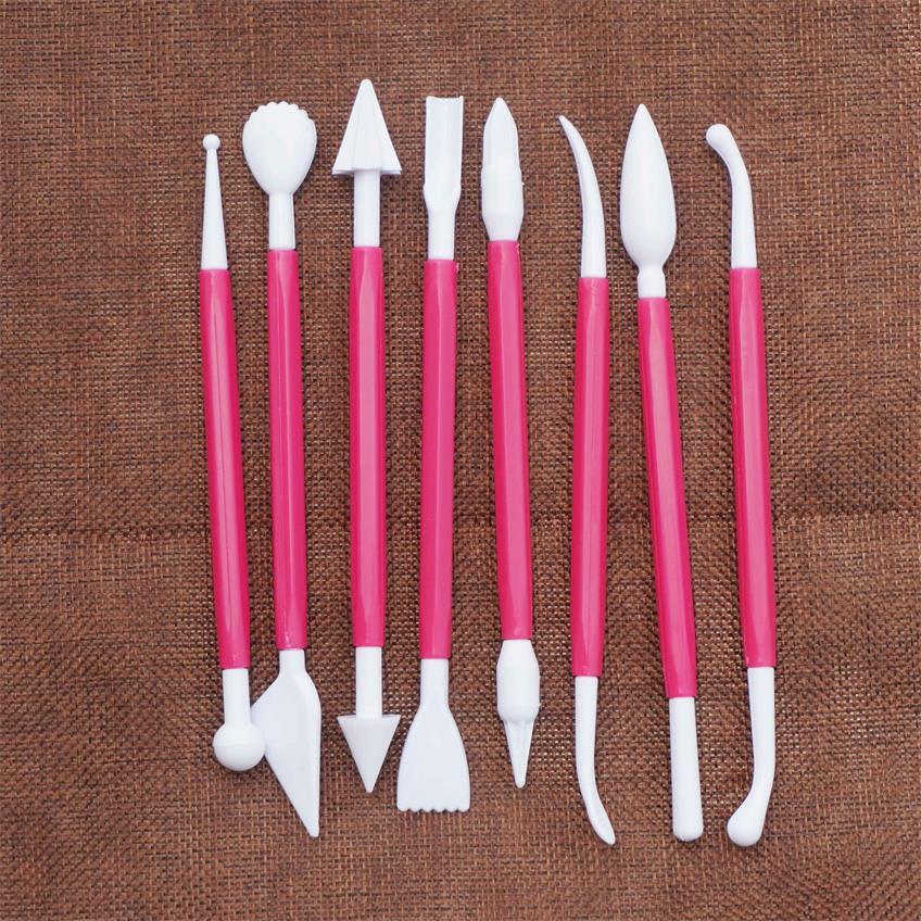 8 stks/set Fondant Cake Modelling Tool Sugarcraft Bloem 16 Patronen Cutter Wiel Gereedschap Wedding Cake Decorating Pen Cakevorm: Rood